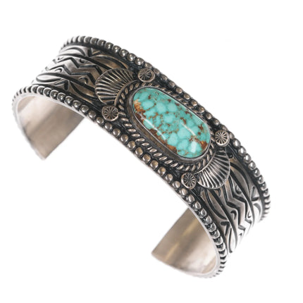 7" Charles Johnson Navajo sterling cuff bracelet with nice turquoise - Estate Fresh Austin