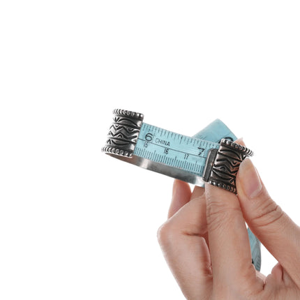 7" Charles Johnson Navajo sterling cuff bracelet with nice turquoise - Estate Fresh Austin