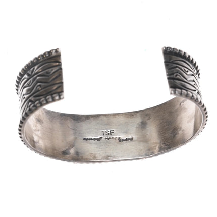 7" Charles Johnson Navajo sterling cuff bracelet with nice turquoise - Estate Fresh Austin