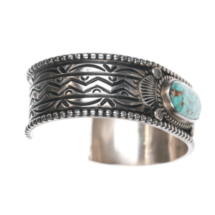 7" Charles Johnson Navajo sterling cuff bracelet with nice turquoise - Estate Fresh Austin