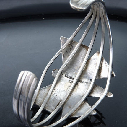 7" Charles Johnson Navajo Sterling White Buffalo Overlay Butterfly Bracelet - Estate Fresh Austin