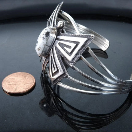 7" Charles Johnson Navajo Sterling White Buffalo Overlay Butterfly Bracelet - Estate Fresh Austin