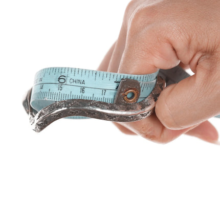 7" Chief Wolf Robe Hunt (1905-1977) Acoma Ingot silver and turquoise Snake cuff bracelet - Estate Fresh Austin