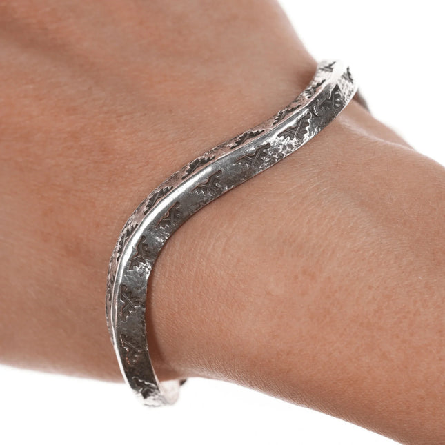 7" Chief Wolf Robe Hunt (1905-1977) Acoma Ingot silver and turquoise Snake cuff bracelet - Estate Fresh Austin