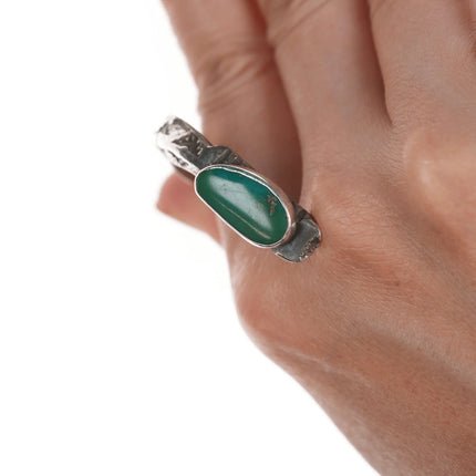 7" Chief Wolf Robe Hunt (1905-1977) Acoma Ingot silver and turquoise Snake cuff bracelet - Estate Fresh Austin