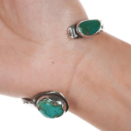 7" Chief Wolf Robe Hunt (1905-1977) Acoma Ingot silver and turquoise Snake cuff bracelet - Estate Fresh Austin
