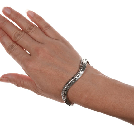 7" Chief Wolf Robe Hunt (1905-1977) Acoma Ingot silver and turquoise Snake cuff bracelet - Estate Fresh Austin