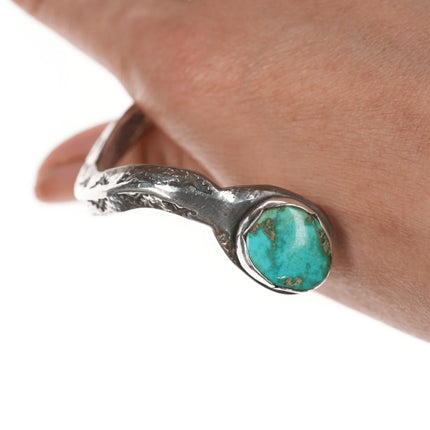 7" Chief Wolf Robe Hunt (1905-1977) Acoma Ingot silver and turquoise Snake cuff bracelet - Estate Fresh Austin
