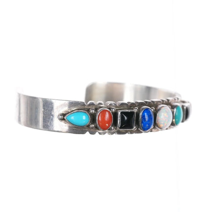 7" Darrin Livingston Navajo stering multi-stone cuff bracelet - Estate Fresh Austin
