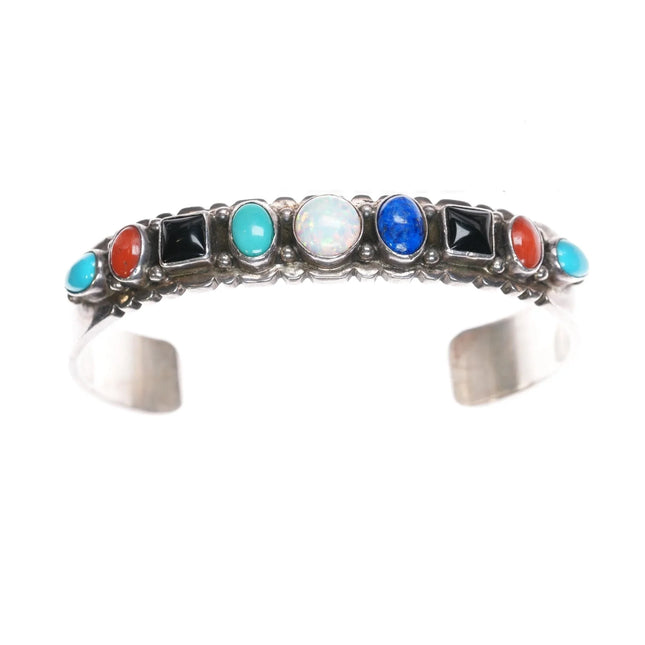 7" Darrin Livingston Navajo stering multi-stone cuff bracelet - Estate Fresh Austin