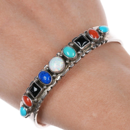 7" Darrin Livingston Navajo stering multi-stone cuff bracelet - Estate Fresh Austin
