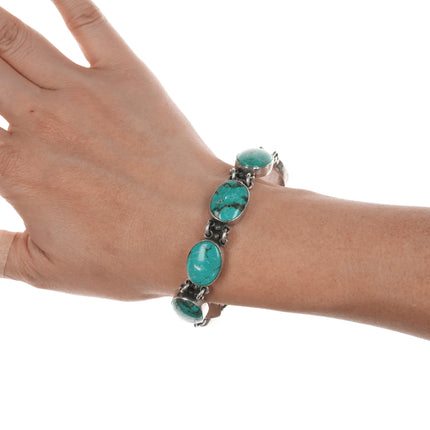 7" Federico Jimenez sterling and turquoise link bracelet - Estate Fresh Austin