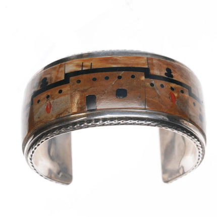 7" Gilbert and Mildred Calavaza Zuni Multi-stone intarsia inlay cuff bracelet - Estate Fresh Austin