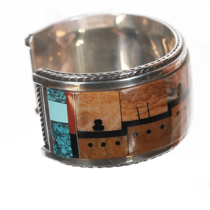 7" Gilbert and Mildred Calavaza Zuni Multi-stone intarsia inlay cuff bracelet - Estate Fresh Austin