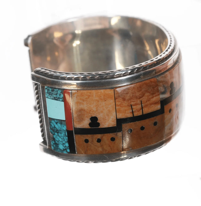 7" Gilbert and Mildred Calavaza Zuni Multi-stone intarsia inlay cuff bracelet - Estate Fresh Austin