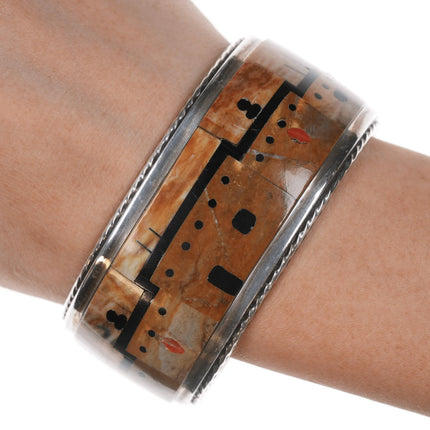 7" Gilbert and Mildred Calavaza Zuni Multi-stone intarsia inlay cuff bracelet - Estate Fresh Austin