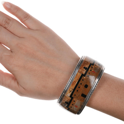 7" Gilbert and Mildred Calavaza Zuni Multi-stone intarsia inlay cuff bracelet - Estate Fresh Austin
