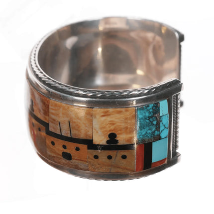 7" Gilbert and Mildred Calavaza Zuni Multi-stone intarsia inlay cuff bracelet - Estate Fresh Austin