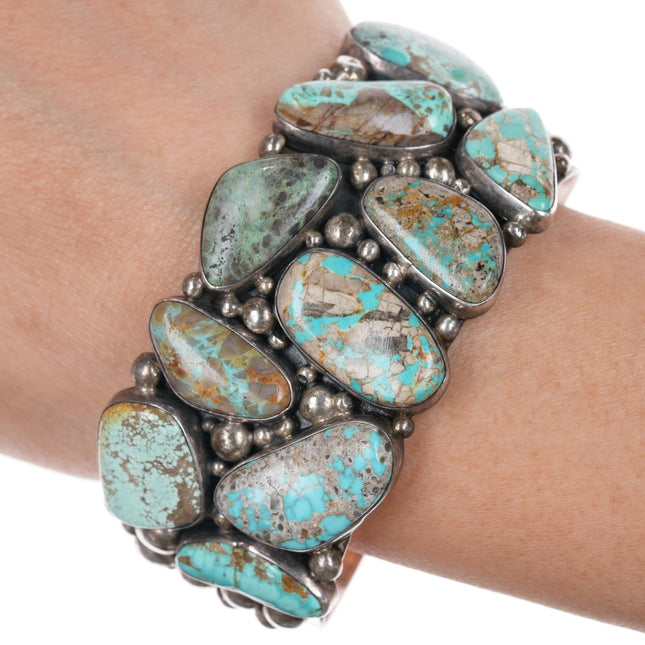 7" Gilbert Secatero Navajo sterling turquoise cluster cuff bracelet - Estate Fresh Austin