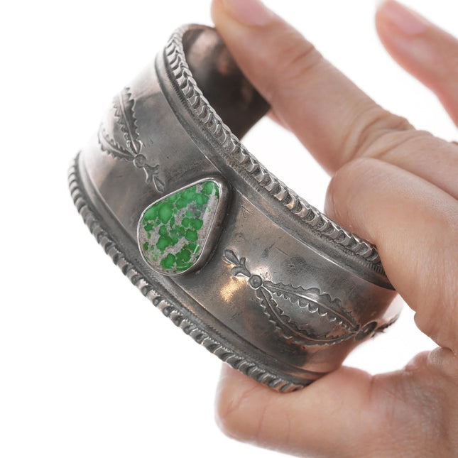 7" Greg Lewis Acoma Carico lake turquoise repousse silver cuff bracelet - Estate Fresh Austin