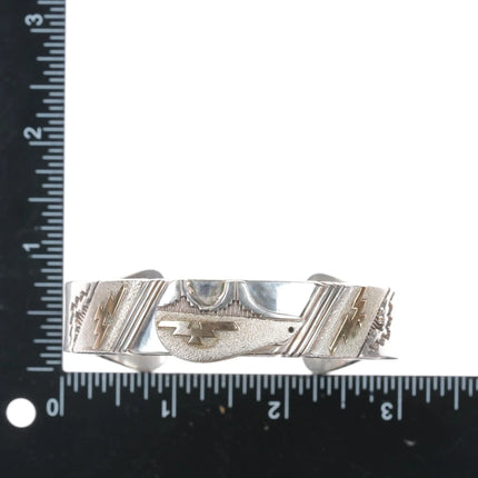 7" Heavy 14k/Sterling Jefferson Brown heartline bear Navajo cuff bracelet - Estate Fresh Austin