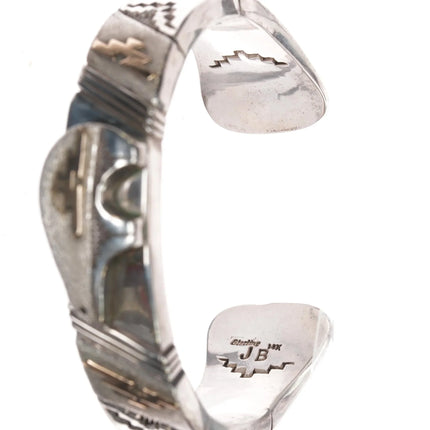 7" Heavy 14k/Sterling Jefferson Brown heartline bear Navajo cuff bracelet - Estate Fresh Austin