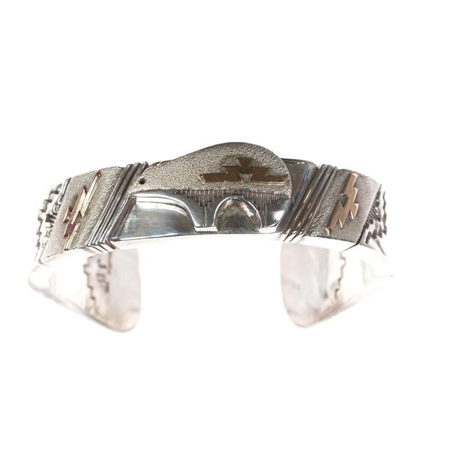 7" Heavy 14k/Sterling Jefferson Brown heartline bear Navajo cuff bracelet - Estate Fresh Austin