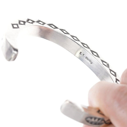 7" Heavy Kay Yazzie Navajo Sterling silver heavy stamped bracelet - Estate Fresh Austin