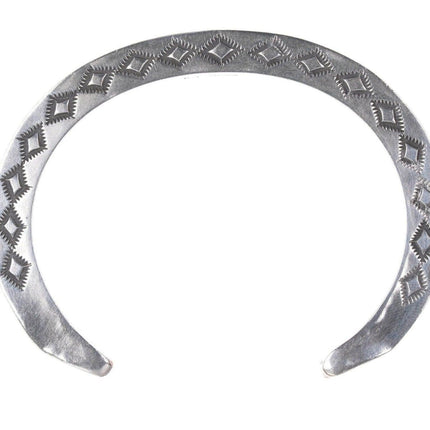 7" Heavy Kay Yazzie Navajo Sterling silver heavy stamped bracelet - Estate Fresh Austin