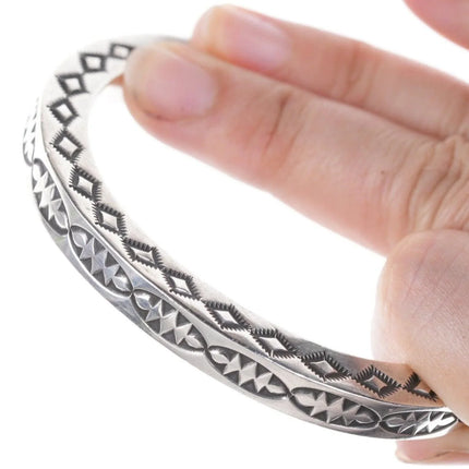 7" Heavy Kay Yazzie Navajo Sterling silver heavy stamped bracelet - Estate Fresh Austin