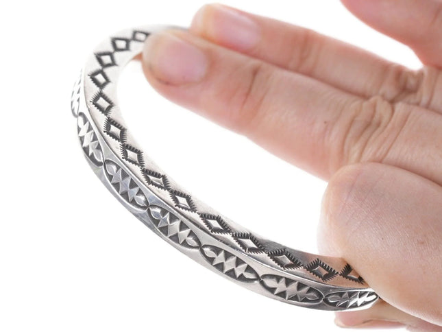 7" Heavy Kay Yazzie Navajo Sterling silver heavy stamped bracelet - Estate Fresh Austin