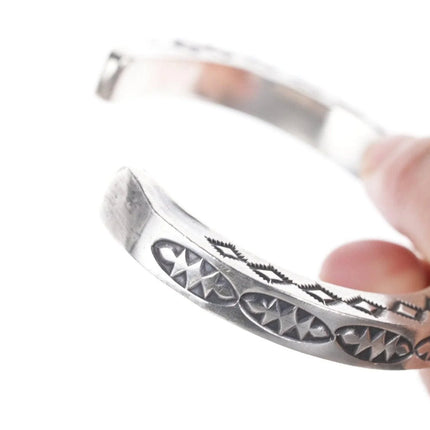 7" Heavy Kay Yazzie Navajo Sterling silver heavy stamped bracelet - Estate Fresh Austin