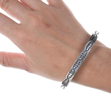 7" Heavy Kay Yazzie Navajo Sterling silver heavy stamped bracelet - Estate Fresh Austin