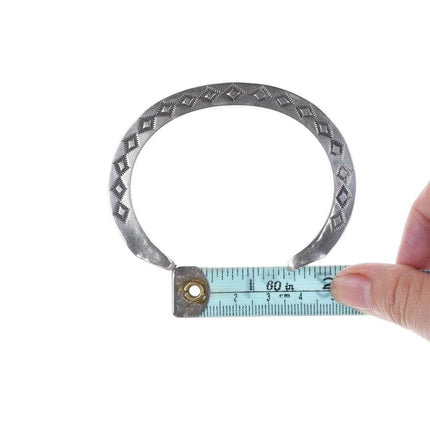 7" Heavy Kay Yazzie Navajo Sterling silver heavy stamped bracelet - Estate Fresh Austin