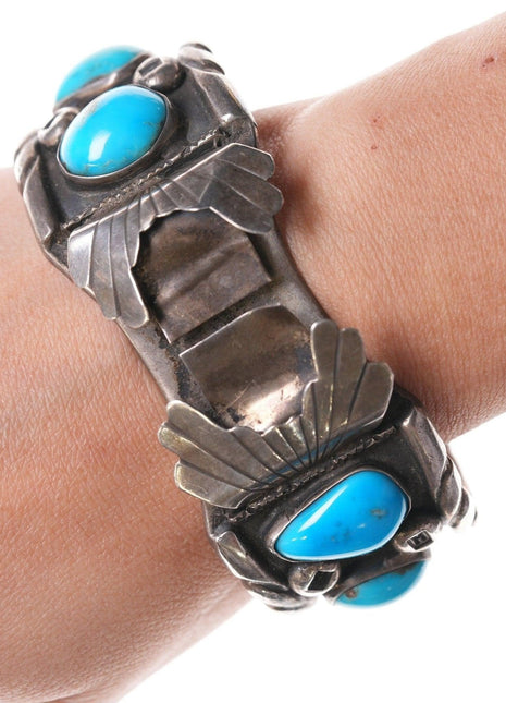 7" Heavy Sterling and turquoise Navajo watch cuff - Estate Fresh Austin