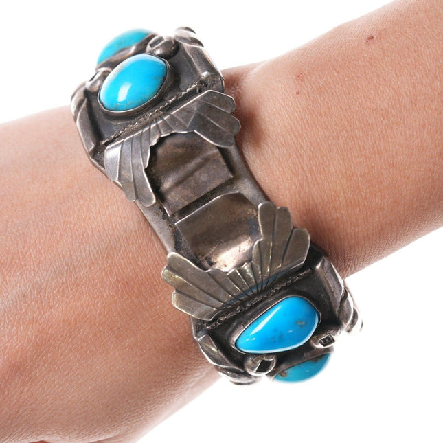 7" Heavy Sterling and turquoise Navajo watch cuff - Estate Fresh Austin