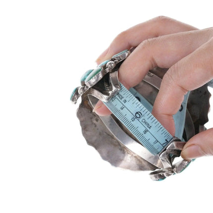 7" Huge 30's-40's Navajo Silver Turquoise cluster bracelet - Estate Fresh Austin