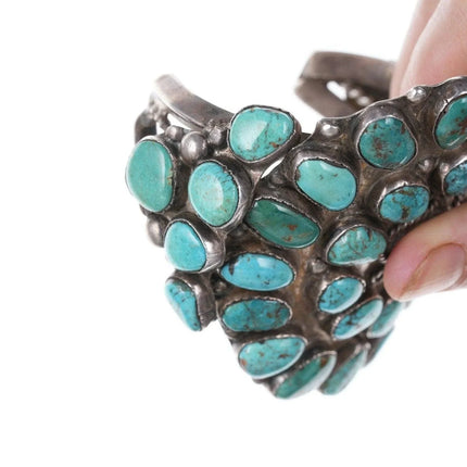 7" Huge 30's-40's Navajo Silver Turquoise cluster bracelet - Estate Fresh Austin