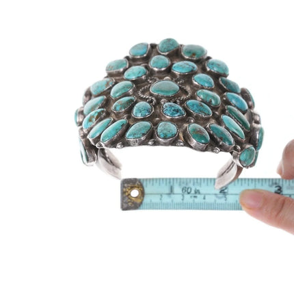 7" Huge 30's-40's Navajo Silver Turquoise cluster bracelet - Estate Fresh Austin