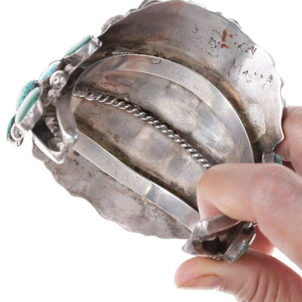 7" Huge 30's-40's Navajo Silver Turquoise cluster bracelet - Estate Fresh Austin