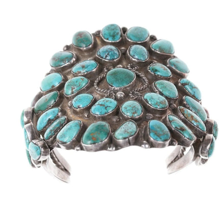 7" Huge 30's-40's Navajo Silver Turquoise cluster bracelet - Estate Fresh Austin