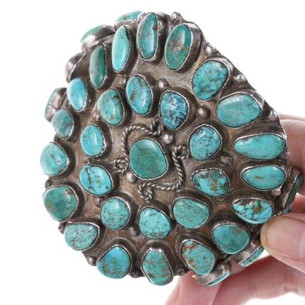 7" Huge 30's-40's Navajo Silver Turquoise cluster bracelet - Estate Fresh Austin