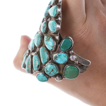7" Huge 30's-40's Navajo Silver Turquoise cluster bracelet - Estate Fresh Austin