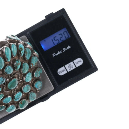 7" Huge 30's-40's Navajo Silver Turquoise cluster bracelet - Estate Fresh Austin
