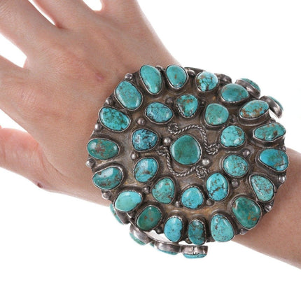 7" Huge 30's-40's Navajo Silver Turquoise cluster bracelet - Estate Fresh Austin