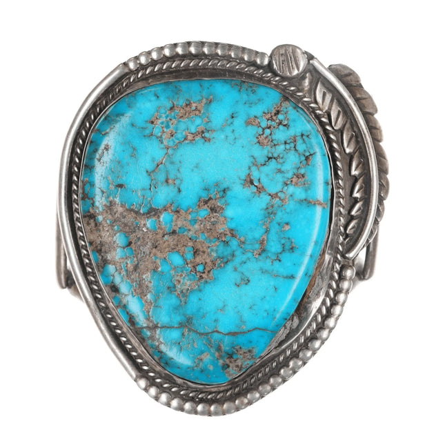 7" Huge Native American silver and turquoise vintage cuff bracelet - Estate Fresh Austin