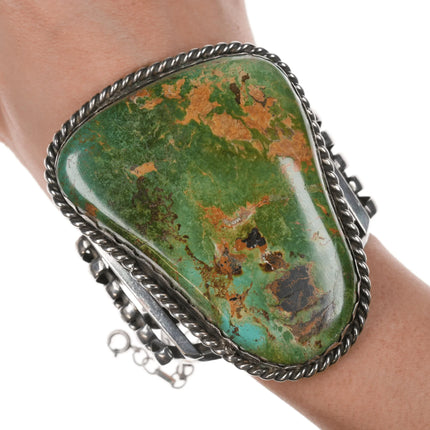 7" Huge Vintage Native American silver and turquoise cuff bracelet - Estate Fresh Austin