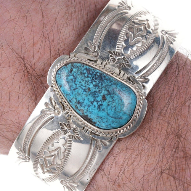 7" J Nelson Kingman Turquoise Cuff Bracelet Navajo Sterling Silver - Estate Fresh Austin