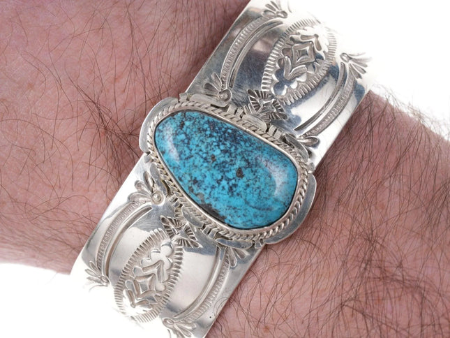 7" J Nelson Kingman Turquoise Cuff Bracelet Navajo Sterling Silver - Estate Fresh Austin