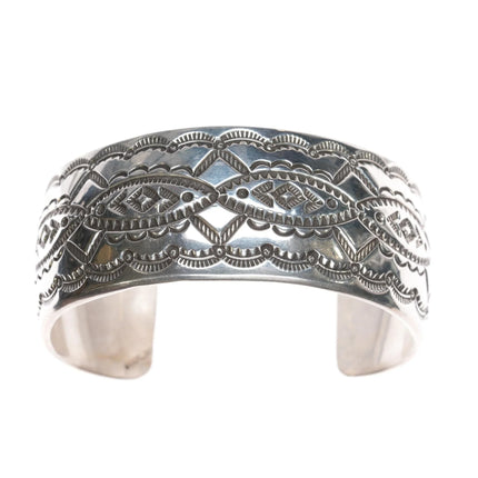 7" JC Navajo heavily stamped sterling cuff bracelet - Estate Fresh Austin